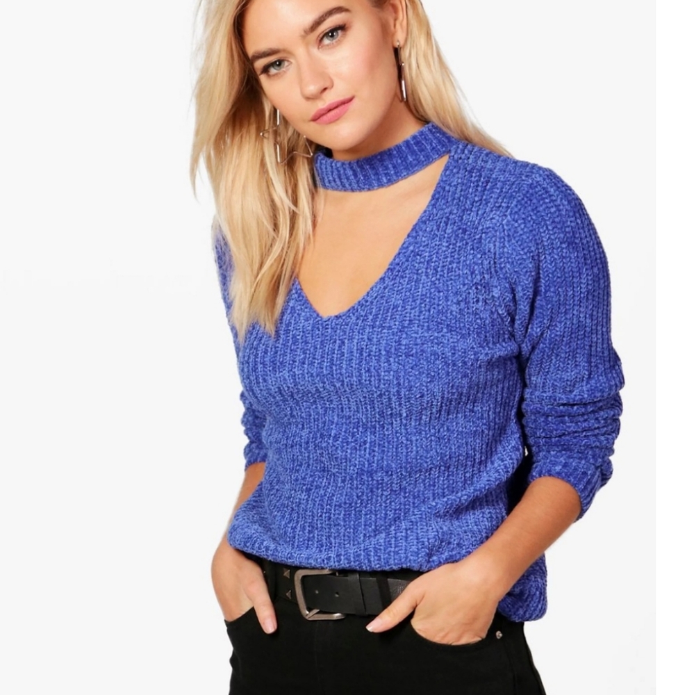 Royal Blue Chenille Choker Sweater